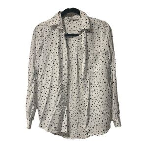 Beach Lunch Lounge Super Soft Button Down Blue and White Stars Shirt Size Small